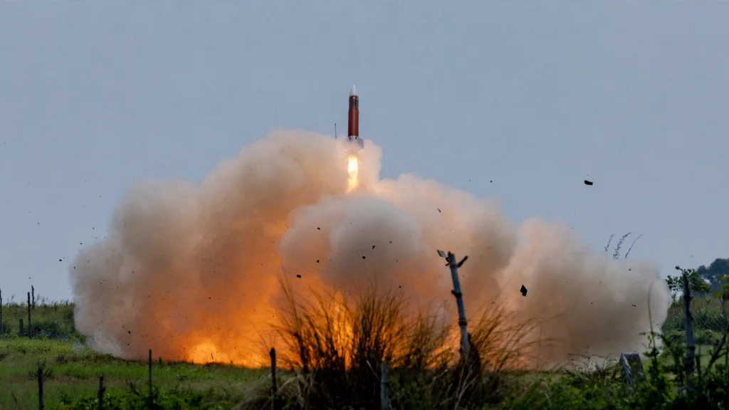 A Patriot missile launches during an exercise