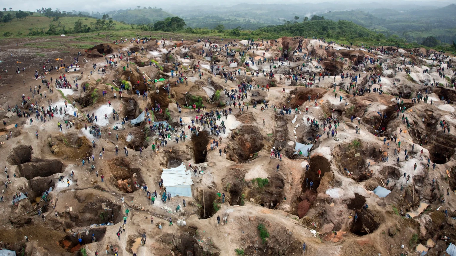 Aerial view of the coltan mine near Rubaya, North Kivu, eastern Democratic Republic of Congo.