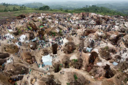 Aerial view of the coltan mine near Rubaya, North Kivu, eastern Democratic Republic of Congo.