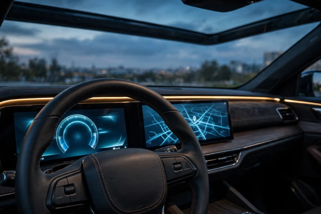 Twin-screen dashboard and panoramic sunroof inside the XUV 3XO ZNG